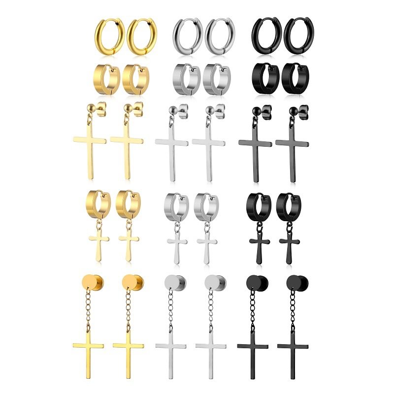 15 Pairs Stainless Steel Cross Earrings Hinged Dangle | IFYHOME