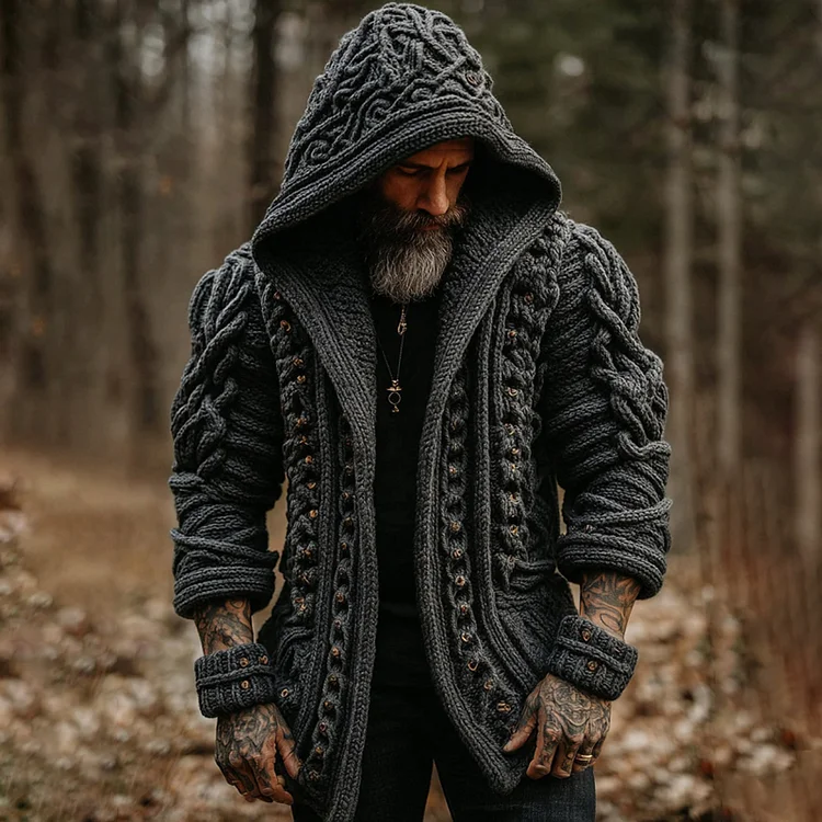 Men's Viking Celtic Knot Button Cozy Cardigan Sweater