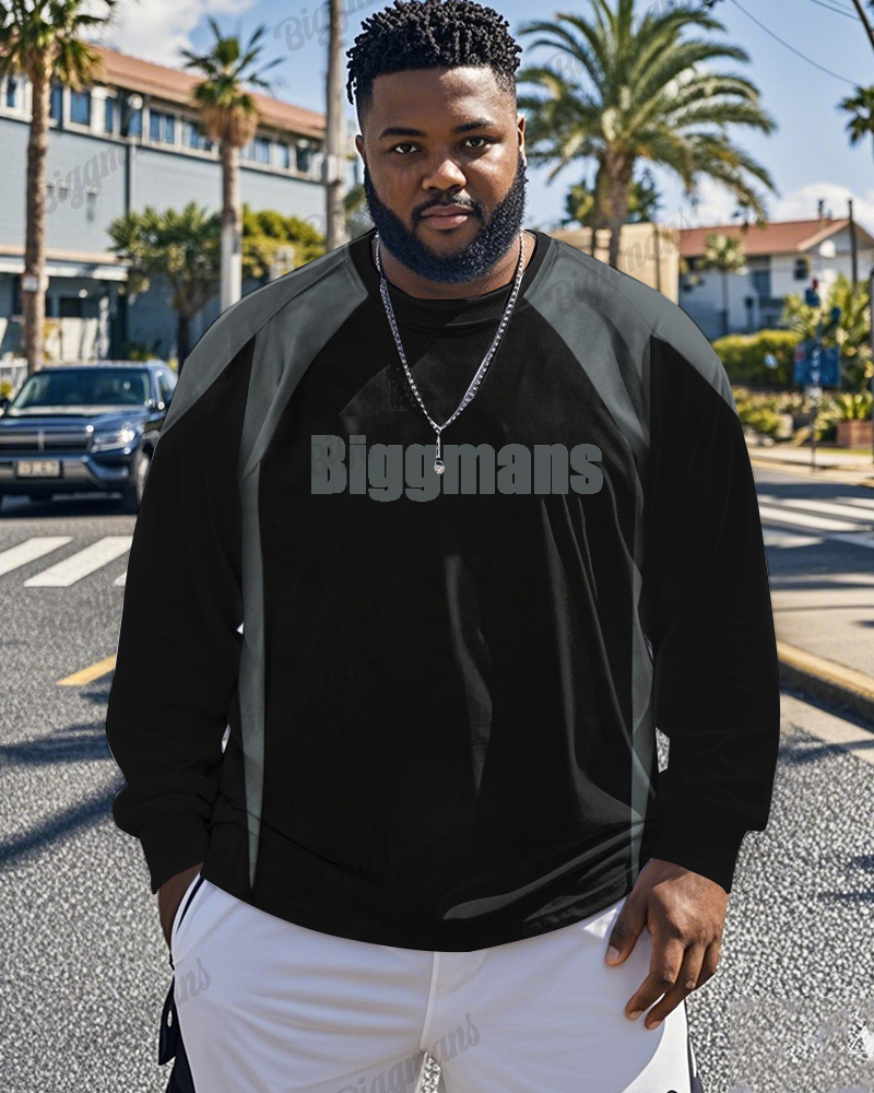 Men's Color Monogram Print Large Size Long Sleeve Top
