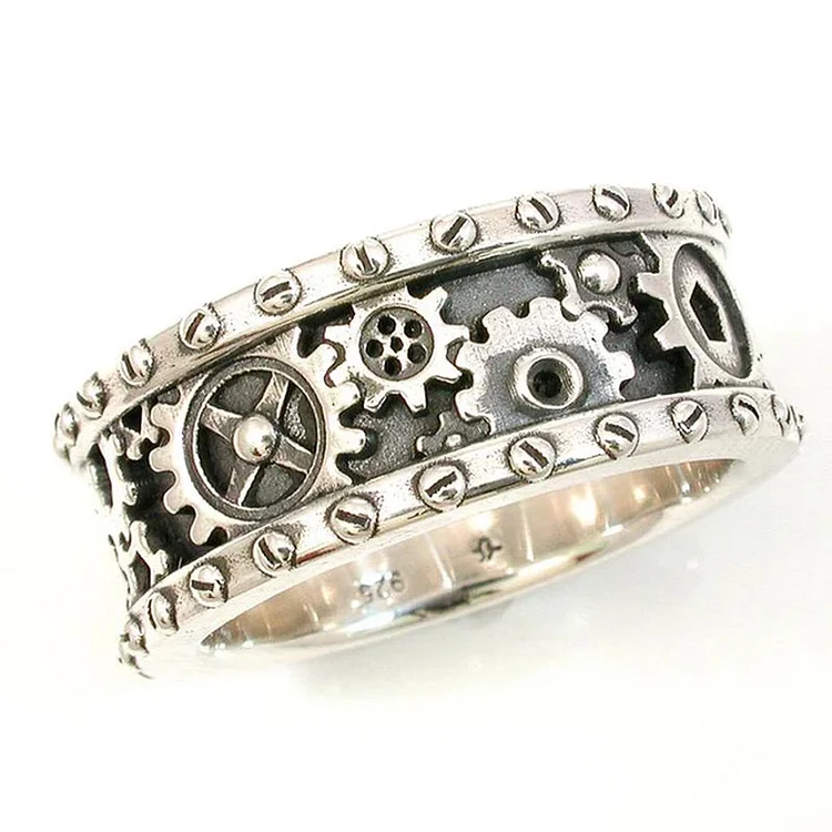 Steampunk Gears Carved Handmade Finger Rings ,Antique Silver Color
