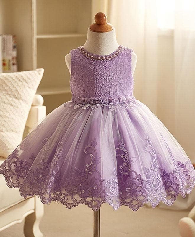 Purple Lace Flower Girl Dress, Pink Baby Dress