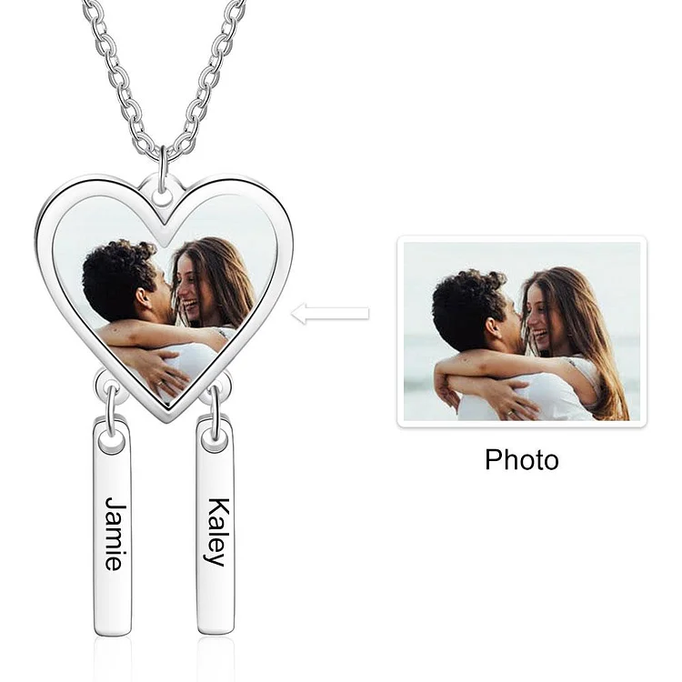 Personalized Dream Catcher Picture Necklace Pendant With 2 Engraving Bars, Custom Necklace with Picture and Name