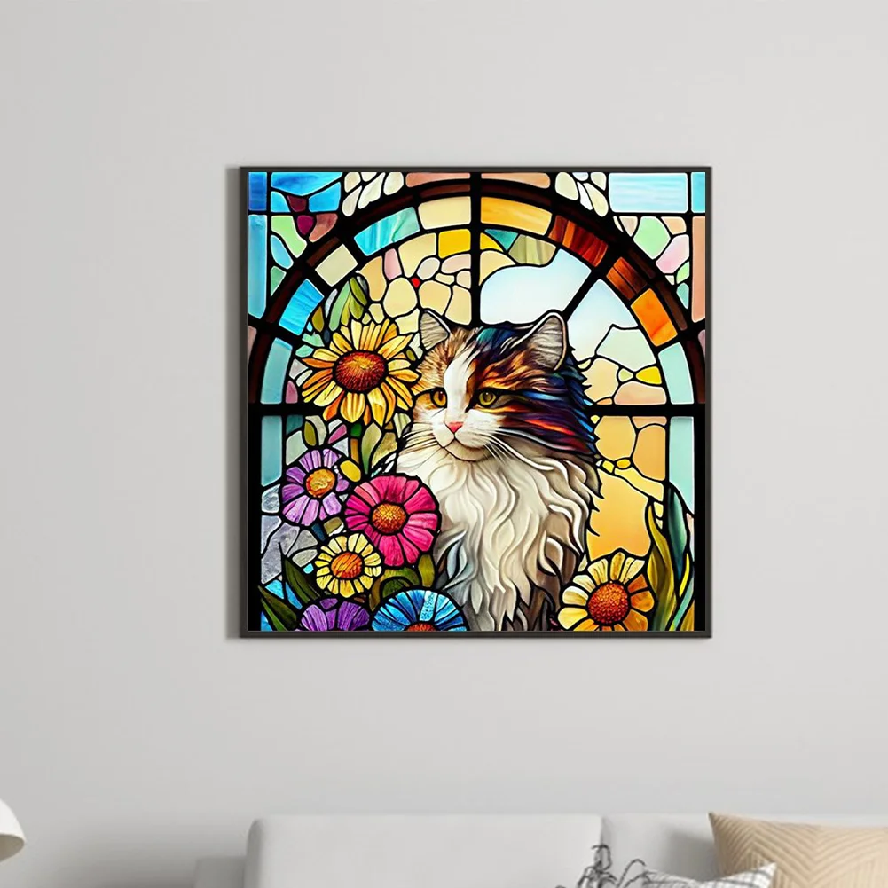 Diamond Painting - Full Round Drill - Stained Glass Cat(Canvas|30*30cm)