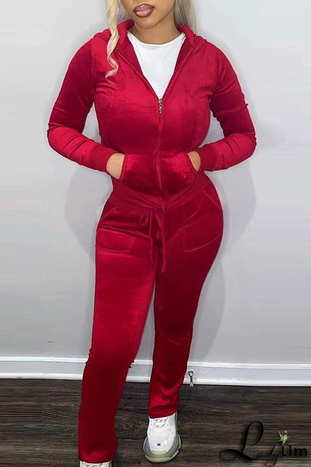 Red Casual Solid Patchwork Hooded Collar Long Sleeve Two Pieces