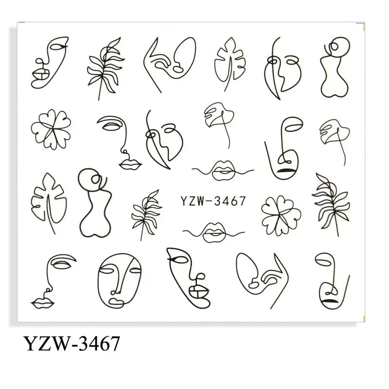 1 Sheet Human Face Nail Stickers And Decals 2021 Nail Art Decorations Set Geometric Pattern Dried Flowers Sliders For Nails Art-Nail Inspo