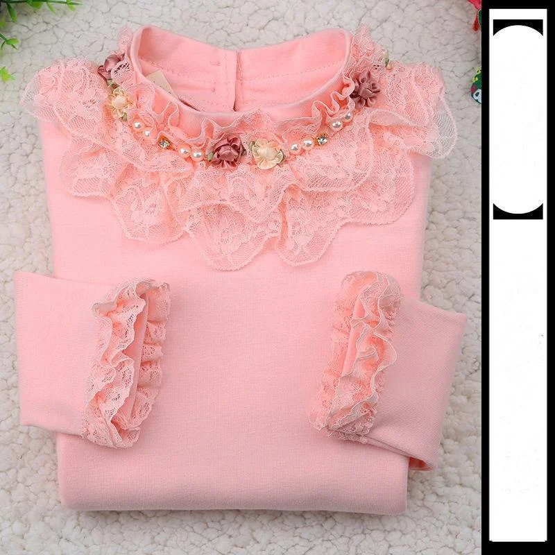 2021 Spring Autumn Cotton Children Base T Shirts Baby Girls Clothes Long Sleeve Floral Casual T Shirt Tops Kids Lace T shirt