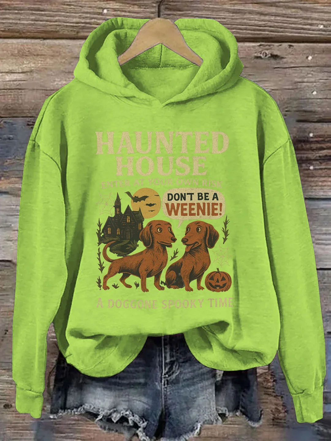 Vintage Haunted House Halloween Spooky Dachshund Hoodie