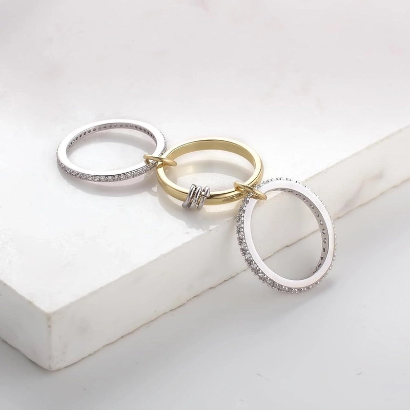 Minimalist Geometric Titanium Steel Zircon Inlay Rings