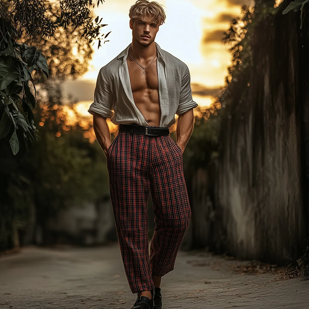 Plaid High-Waisted Trousers With Bold Style And Comfort-inspireuse