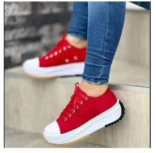 Qengg Women's Canvas Shoes 2022 New Canvas Shoes Fashionable Breathable High-top Casual Women's Shoes Thick-soled Lace-up Shoes