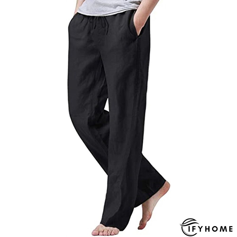Men's Linen Pants Trousers Summer Pants Beach Pants Drawstring Elastic Waist Plain Breathable Soft Casual Daily Holiday Linen / Cotton Blend Fashion Streetwear Black White Micro-elastic | IFYHOME