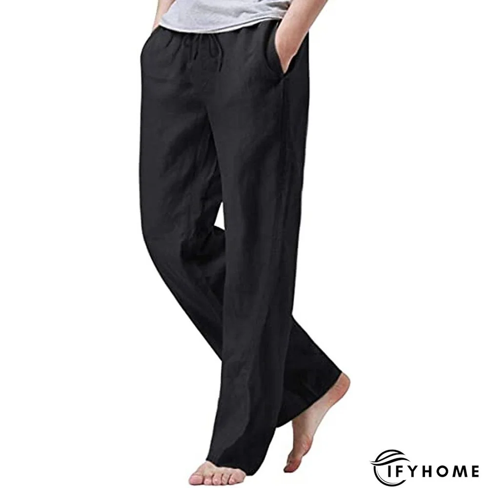 Men's Linen Pants Trousers Summer Pants Beach Pants Drawstring Elastic Waist Plain Breathable Soft Casual Daily Holiday Linen / Cotton Blend Fashion Streetwear Black White Micro-elastic | IFYHOME
