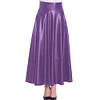 High Waist Matte PU Leather Long A-line Skirt Women's Eleagnt Solid Umbrella Skirt Plus Size Pleated Swing Skirts Streetwear 7XL