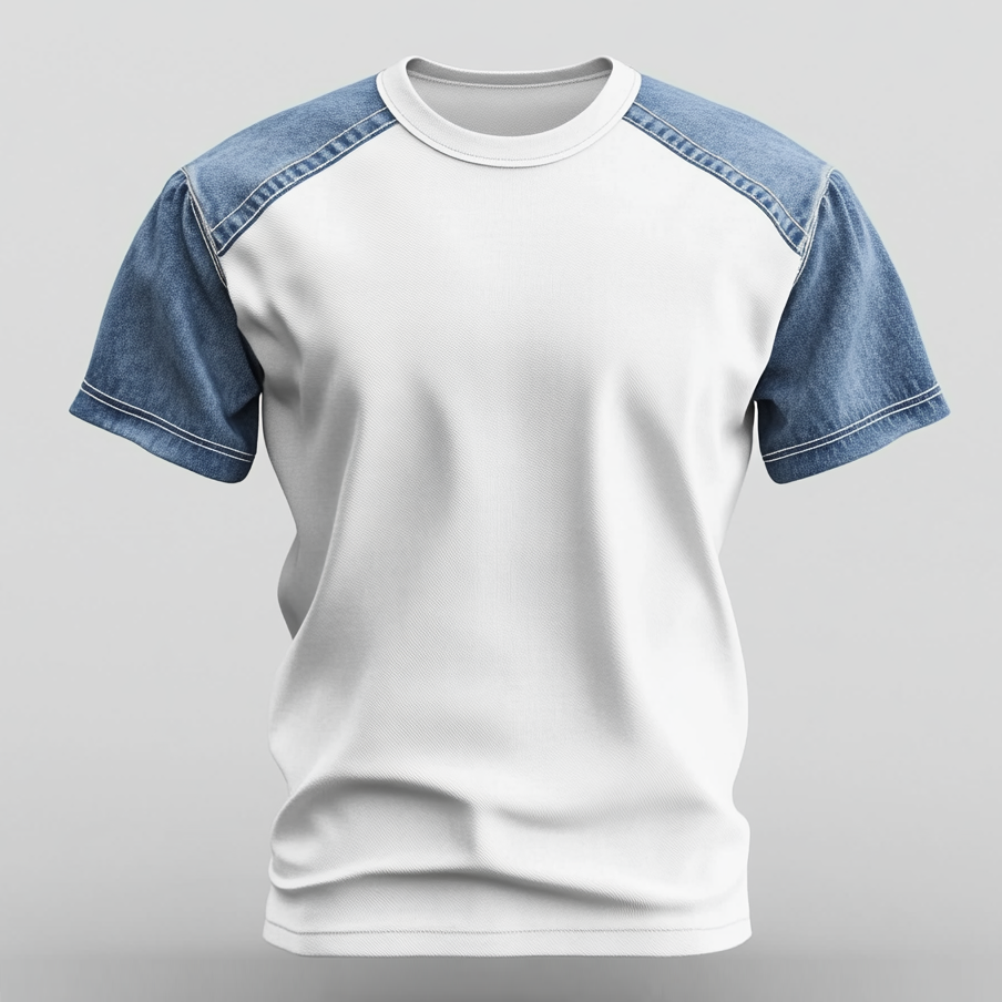Men's Denim Patchwork Short Sleeve Round Neck T-Shirt
