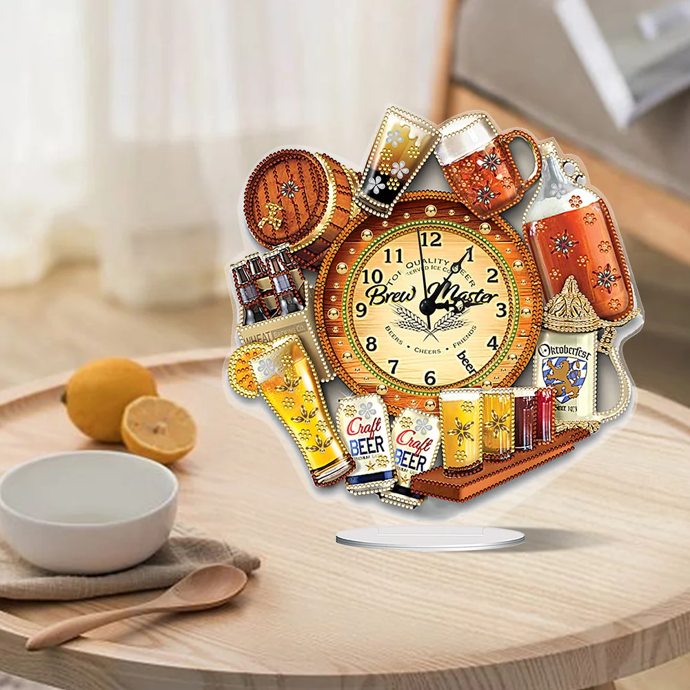DIY Beer Special Shape Acrylic Diamond Painting Clock Art Craft