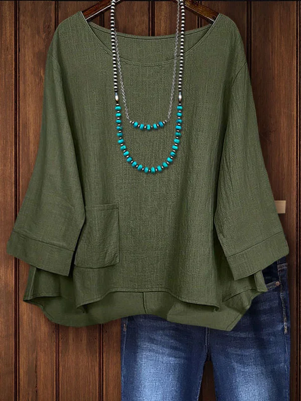 Loose Cotton Linen Pocket Top
