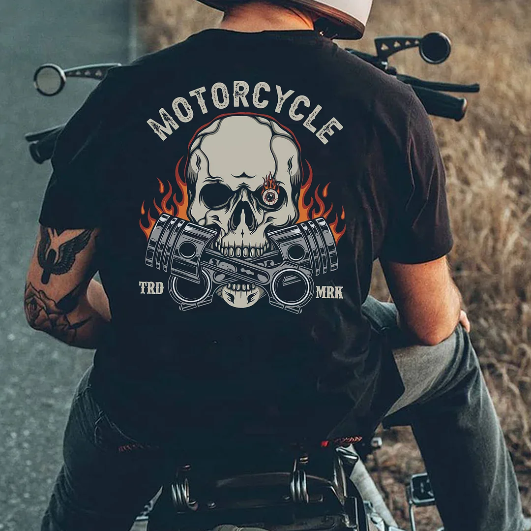 MOTORCYCLE Skull Engine Black Print T-shirt