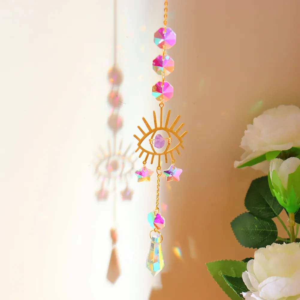 Hanging Crystal Star Eye Window Car Prism Moon Bell Pendants