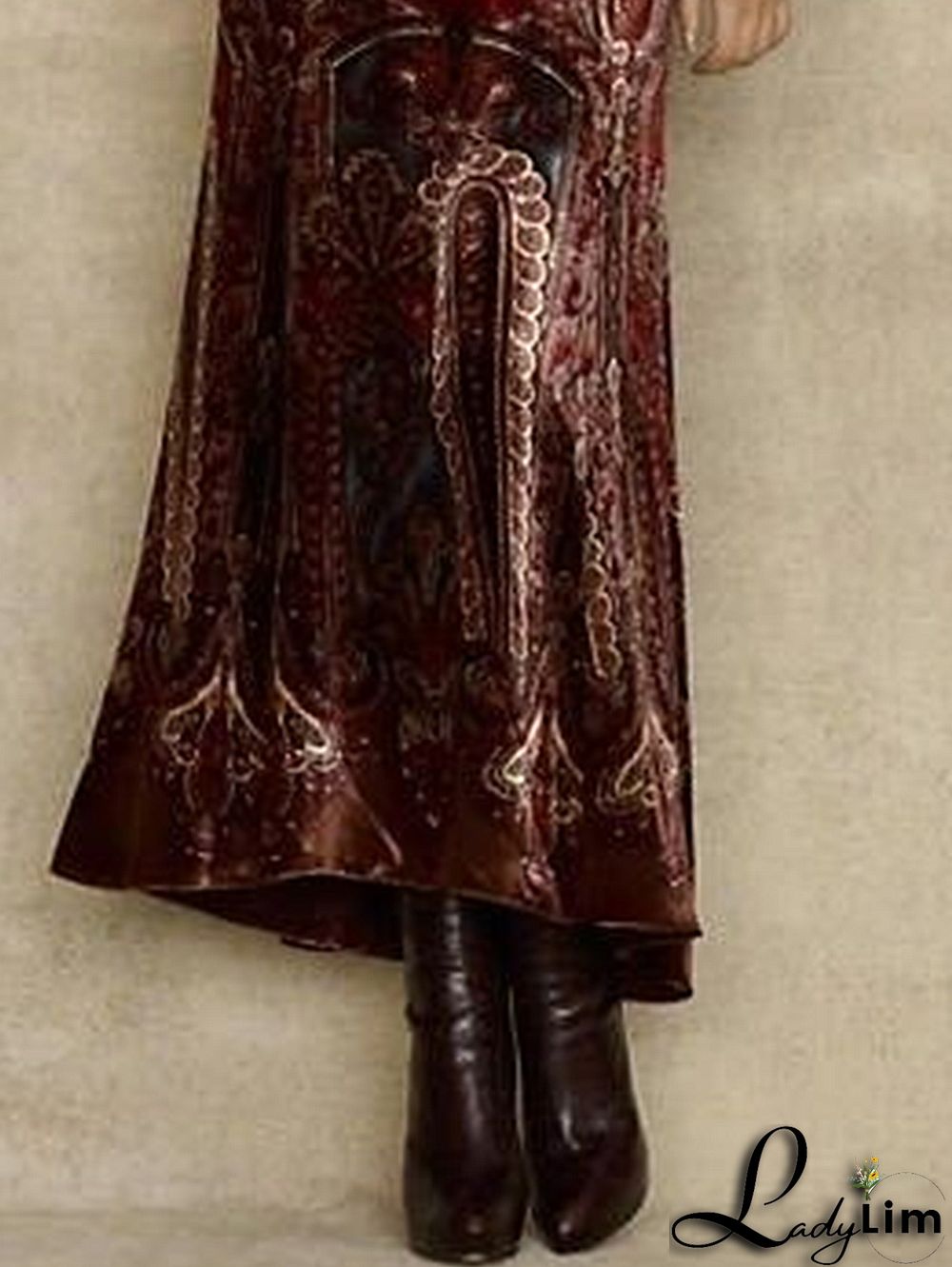 Daily Vintage Floral Jacquard Velvet Midi Skirt