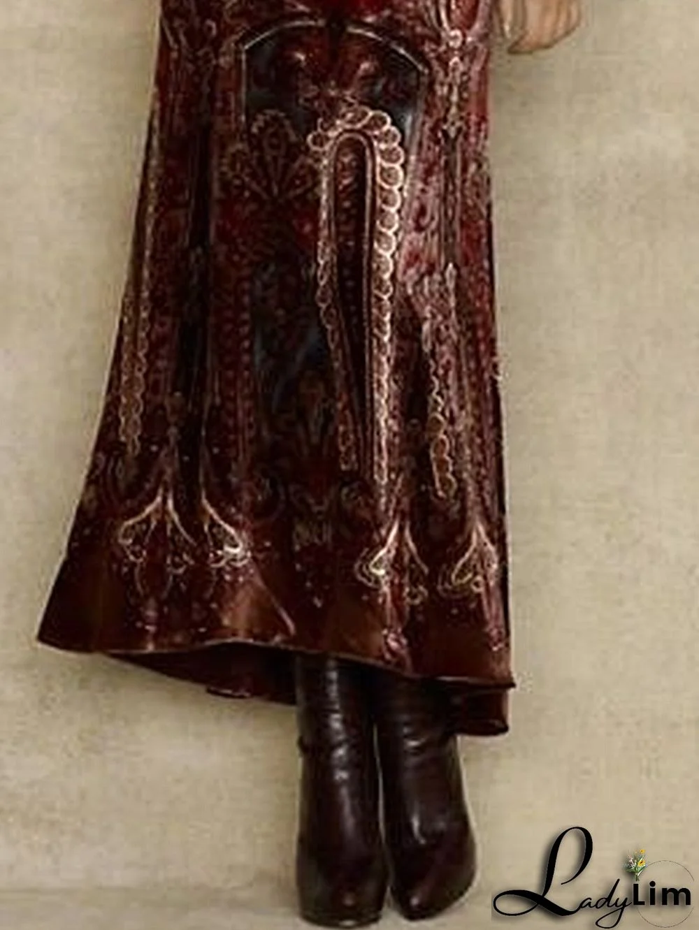 Daily Vintage Floral Jacquard Velvet Midi Skirt