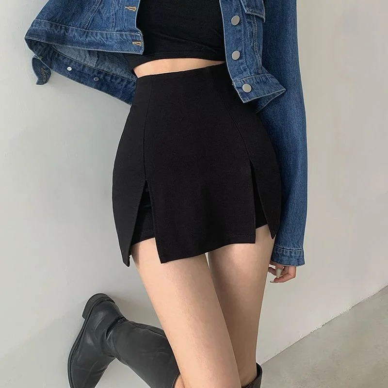 Brownm Side Slit Mini Skort
