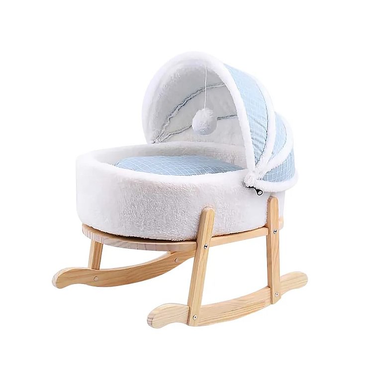 Homemys Soft Plush Cat Cradle Bed Wooden Cat Swing Rocking Bed with Teasing Toy