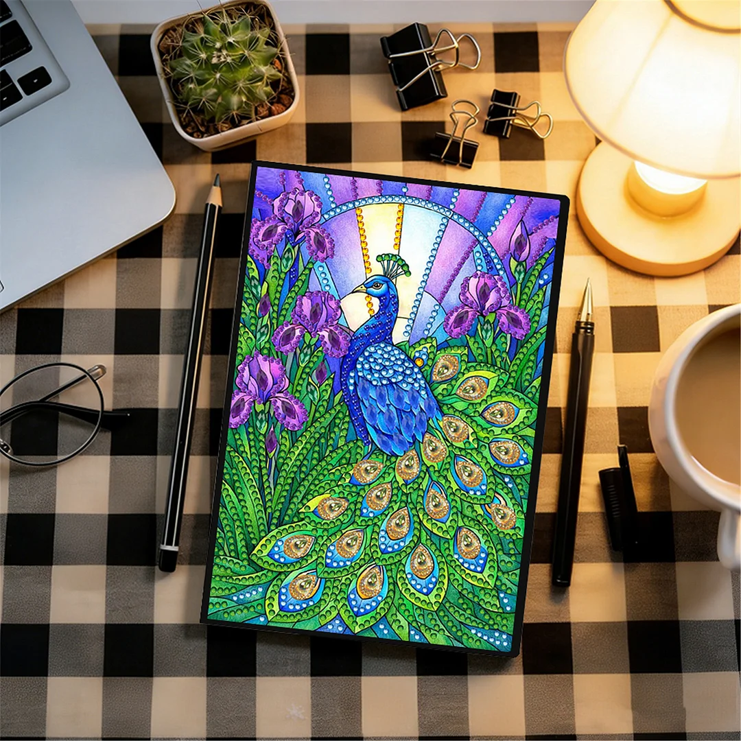 DIY Flower Diamond Painting Journals Notebooks 50 Pages A5 No Lines Special Shaped Diamond Art Kits for Beginners Craft Lovers and Artists (Peacock)