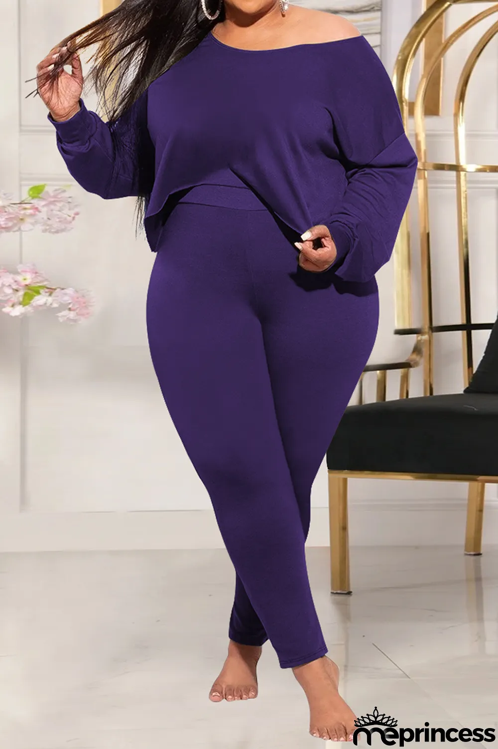 Grey Casual Solid Split Joint O Neck Plus Size Two Pieces