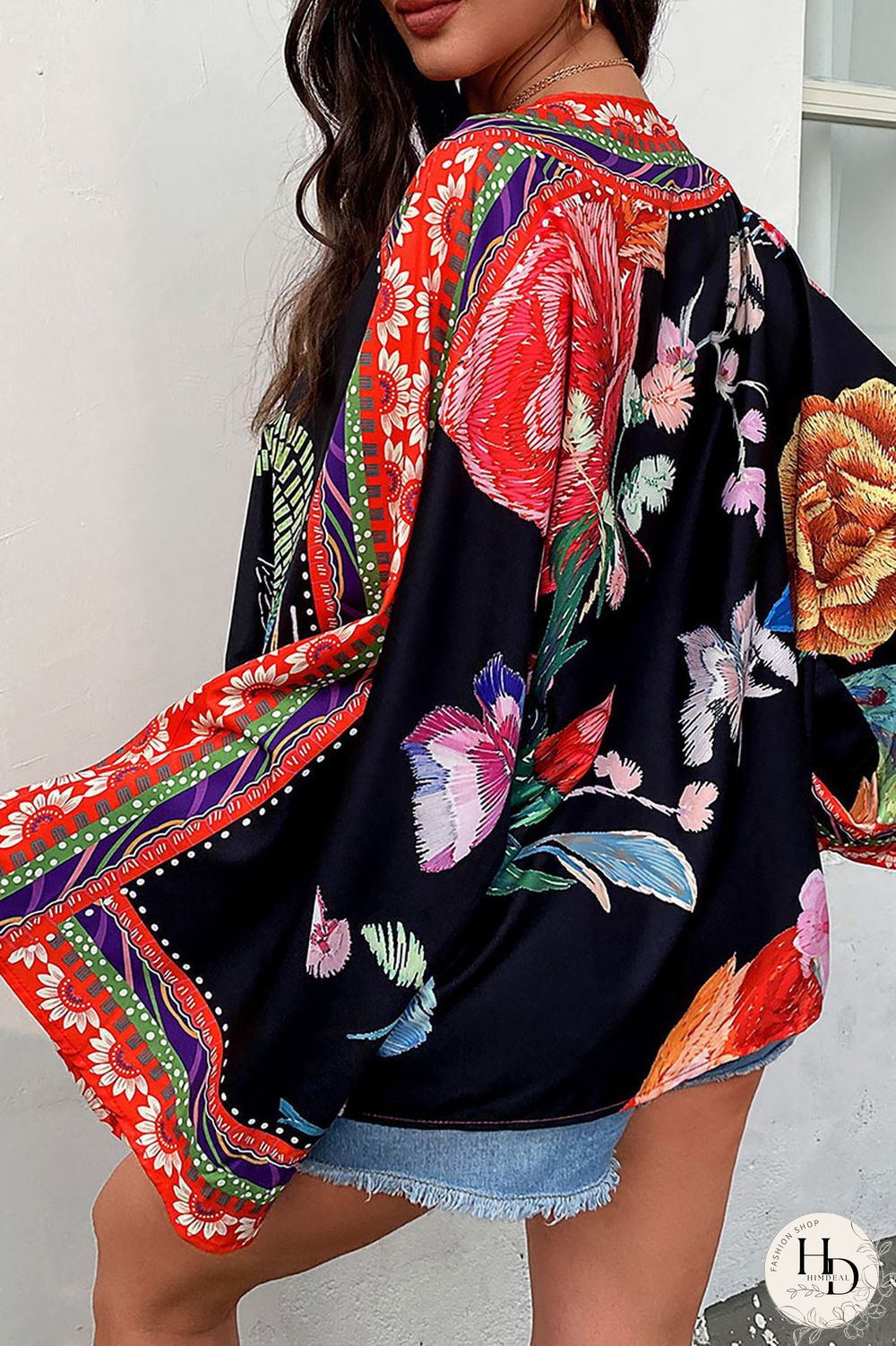 White Fashion Casual Print Split Joint V Neck Tops