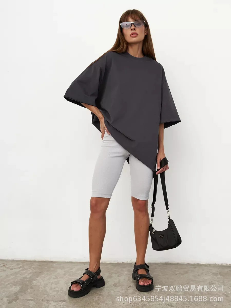 Athvotar Athvotar Spring Summer New 260G Cotton T-Shirt Hot Pure Color Short-Sleeved Women Loose Large Version 240003