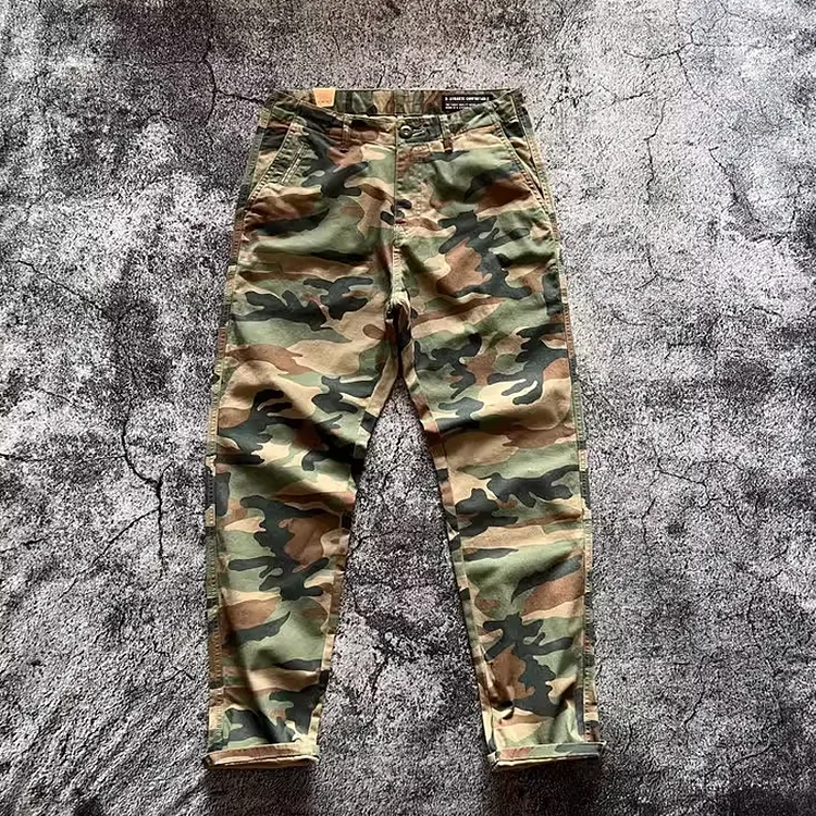 Men's Camouflage Cotton Washed Distressed Straight Casual Pants