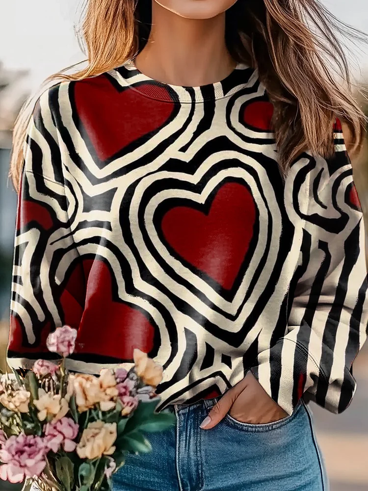 Heart Graphic Art Print Casual Sweatshirt