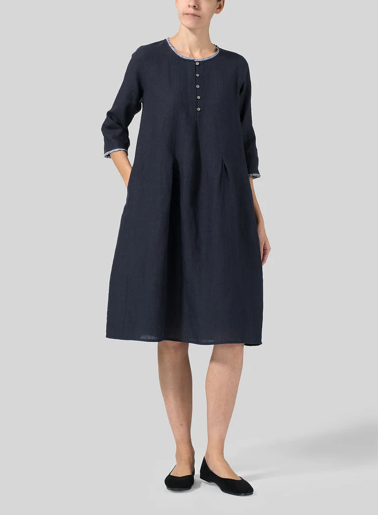 Womens Cotton And Linen Embroidered  Dress