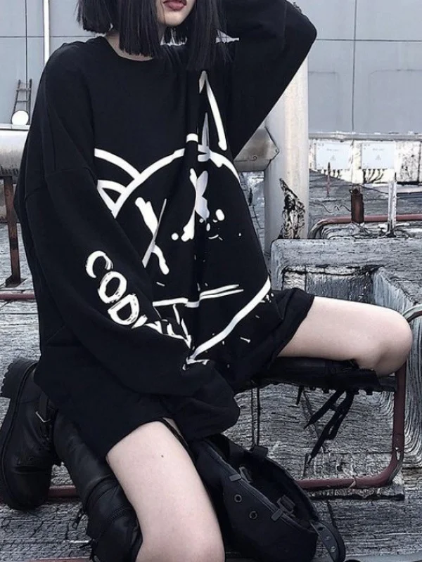 ✓ Cute Black long oversized sleeve emo tee