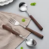 High-grade Walnut Handle Stainless Steel 304 Tableware Three-piece Set