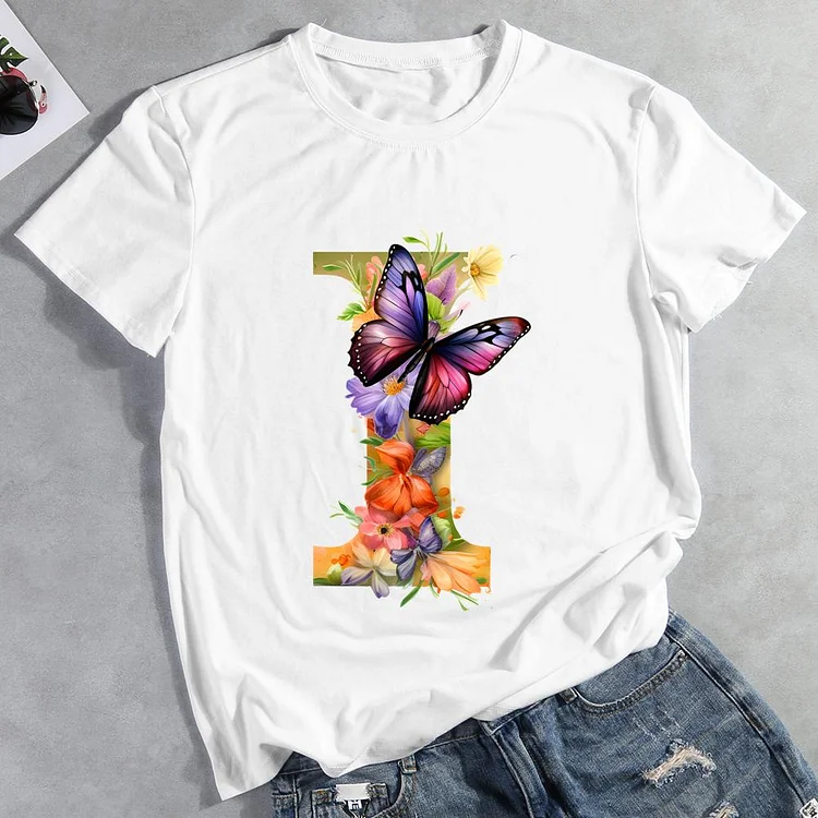Butterfly Alphabet I Round Neck T-shirt-Annaletters