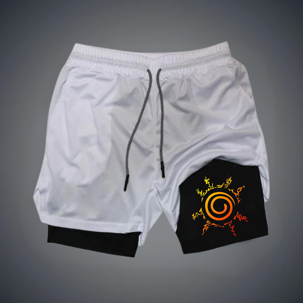 Men's Anime Print Double Layer Gym Shorts