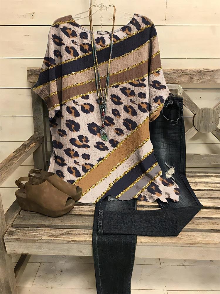 Women's Patchwork Sequins Leopard Print Long-Sleeved Tops