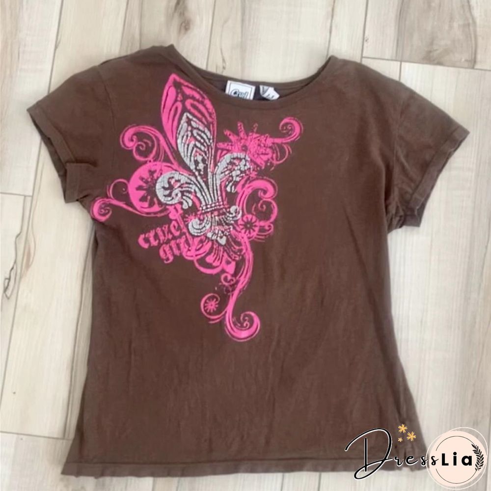 Vintage Women Graphic T Shirts Y2k Clothes Summer Kawaii Harajuku Tee Goth Fairy Grunge Crop Tops Emo Aesthetic Sweats