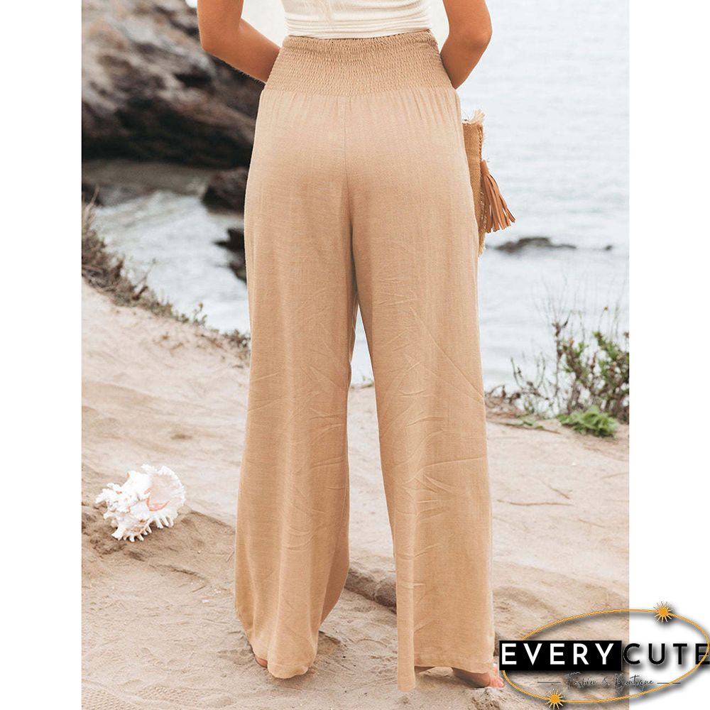 Khaki Pleated High Waist Casual Pants