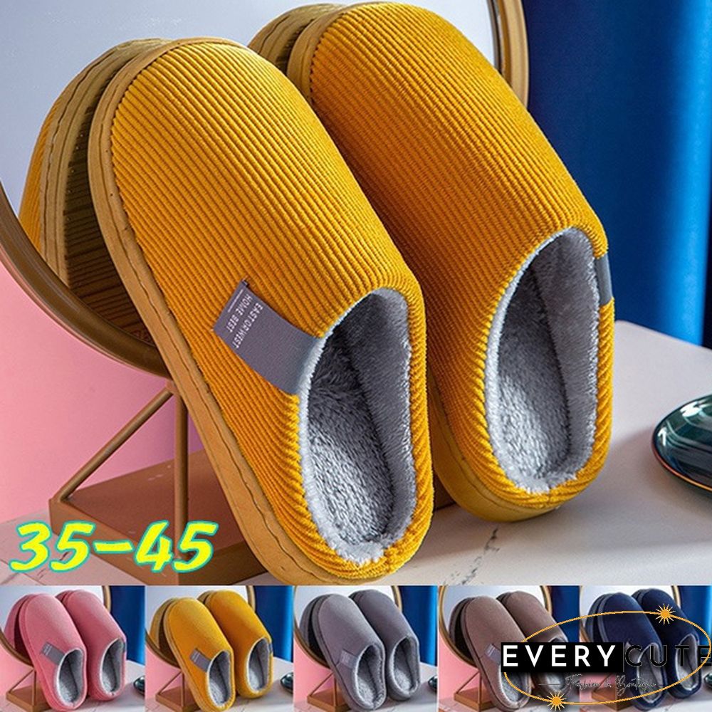 Winter Warm Cotton Slippers Women Men Home Shoes Simple Non-Slip Indoor Slides Corduroy Couple Slipper Female Shoes