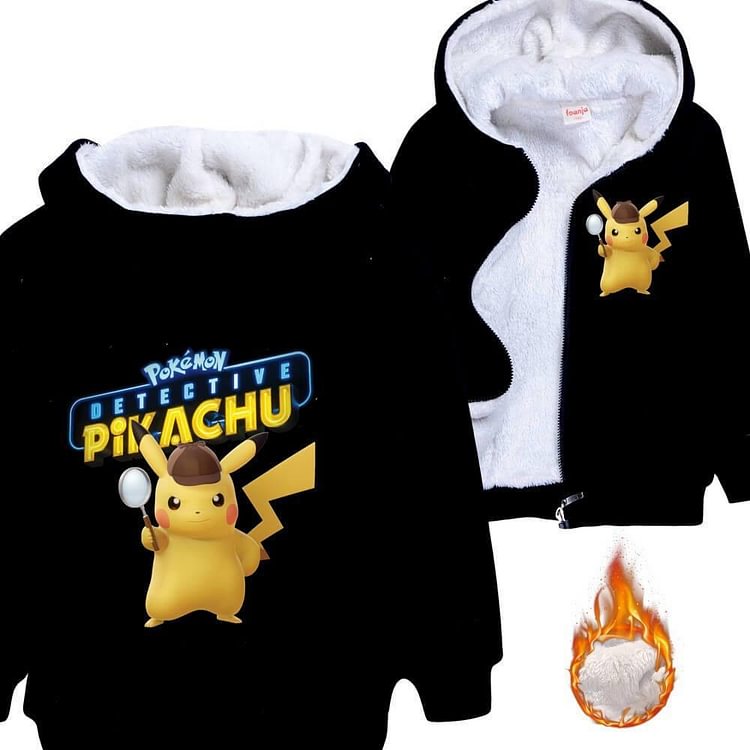 Mayoulove Pokemon Go Detective Pikachu Boys Girls Fleece Lined Zip Cotton Hoodie-Mayoulove