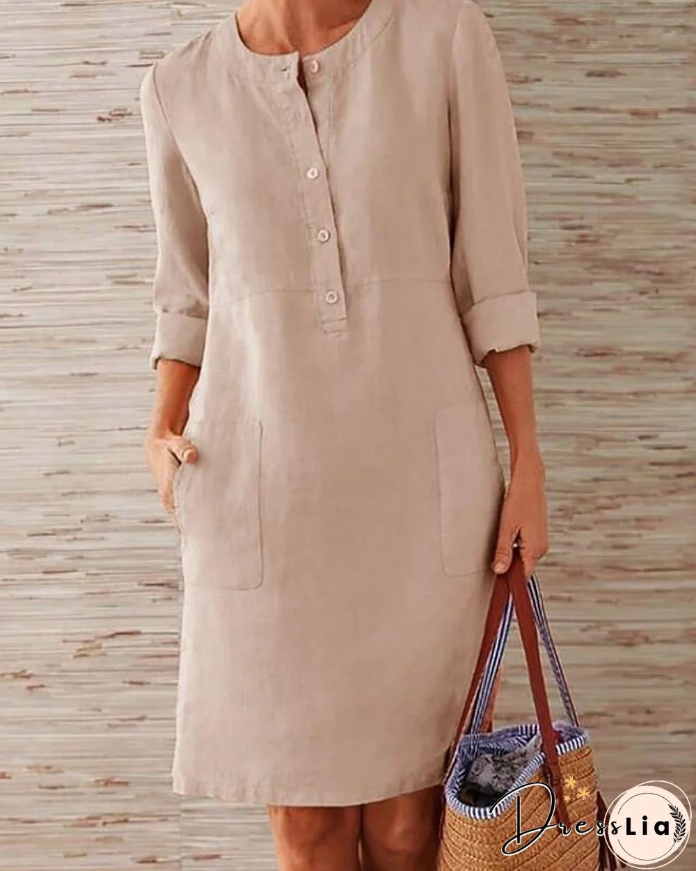 Women's Shift Dress Knee Length Dress - 3/4 Length Sleeve Summer Fall Hot Casual vacation dresses Red Orange Khaki Dark Gray Gray Light Blue S M L XL XXL 3XL 4XL 5XL