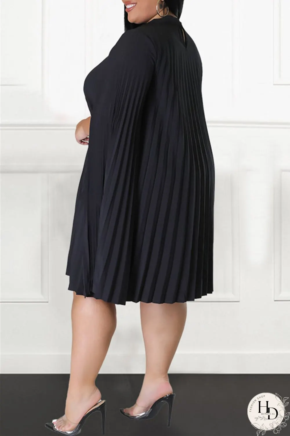 Red Casual Solid Patchwork Fold Half A Turtleneck Plus Size Dresses