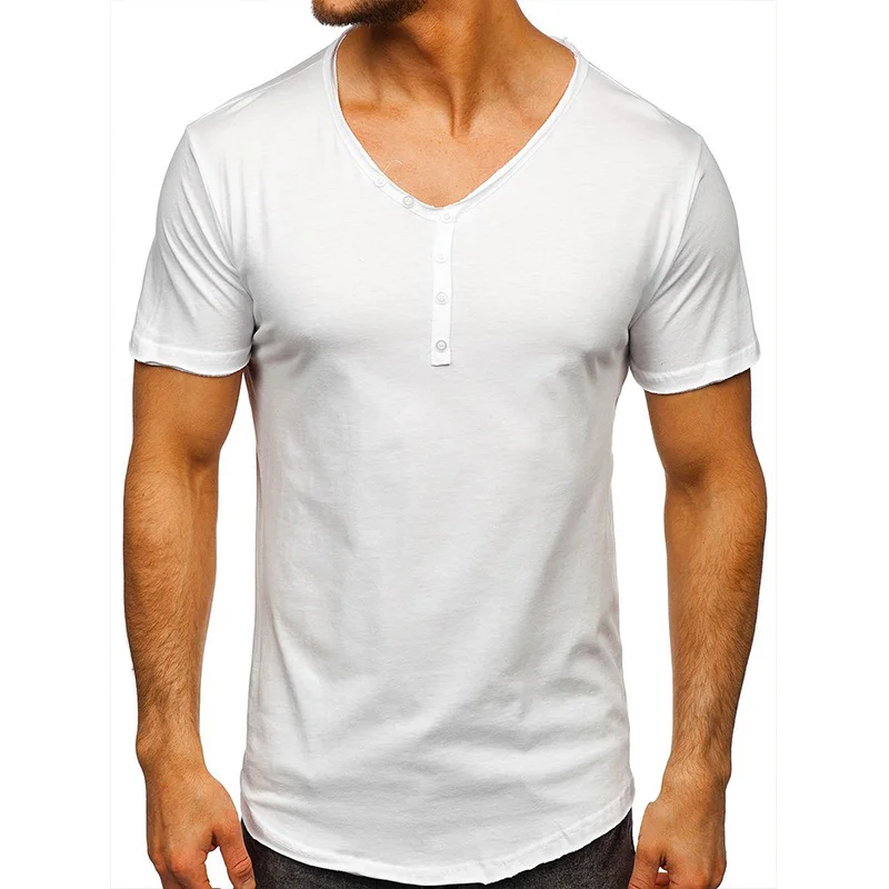 Men's Short Sleeve Henley T-Shirt V-Neck  Tough Men Wear With Blue,White,Grey & More Colors