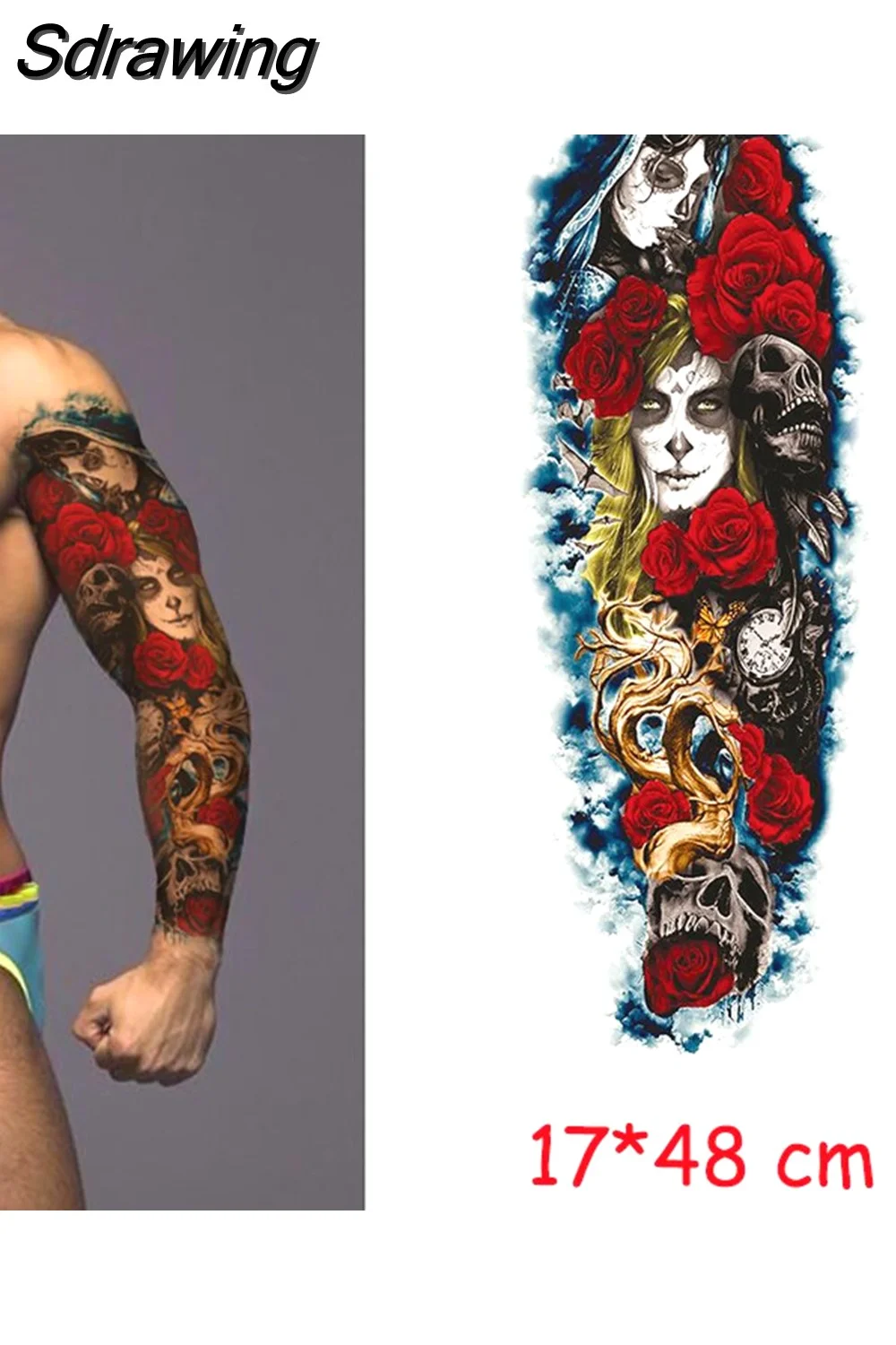 Sdrawing temporary tattoo sticker full arm lion king angel warrior lightning tree flower fake tatto flash tatoo to man woman 430-1