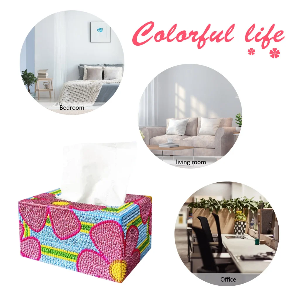 DIY Diamond Painting Tissue Box - Pink Flower