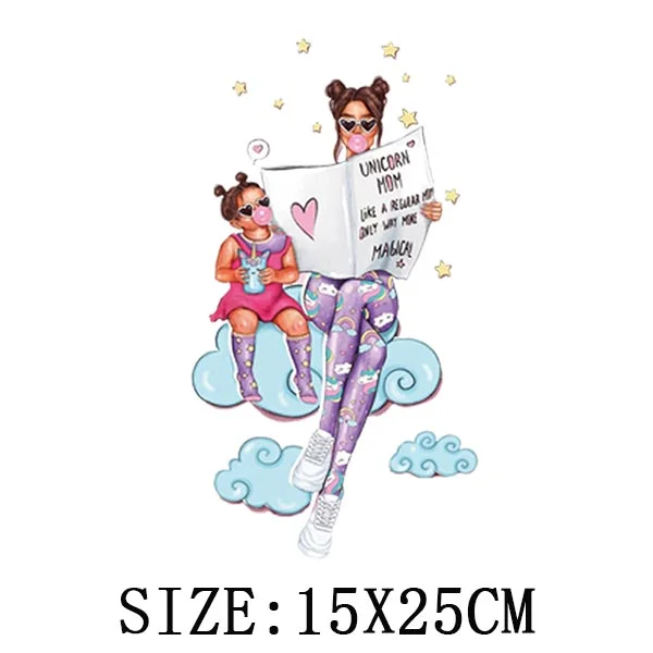 Mom&Children Thermal Stickers On T-shirt DIY Washable Patch On Clothes Lovely Design Iron On Transfer For Hoodies Hat Decoration