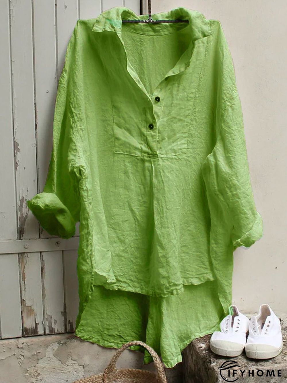 Causal Women Tuxedo Linen Shirt Tunic Dress | IFYHOME