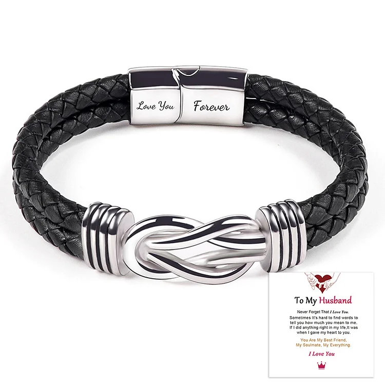 To My Husband Love You Forever Leather Knot Bracelet Stainless Steel Magnetic Bracelet